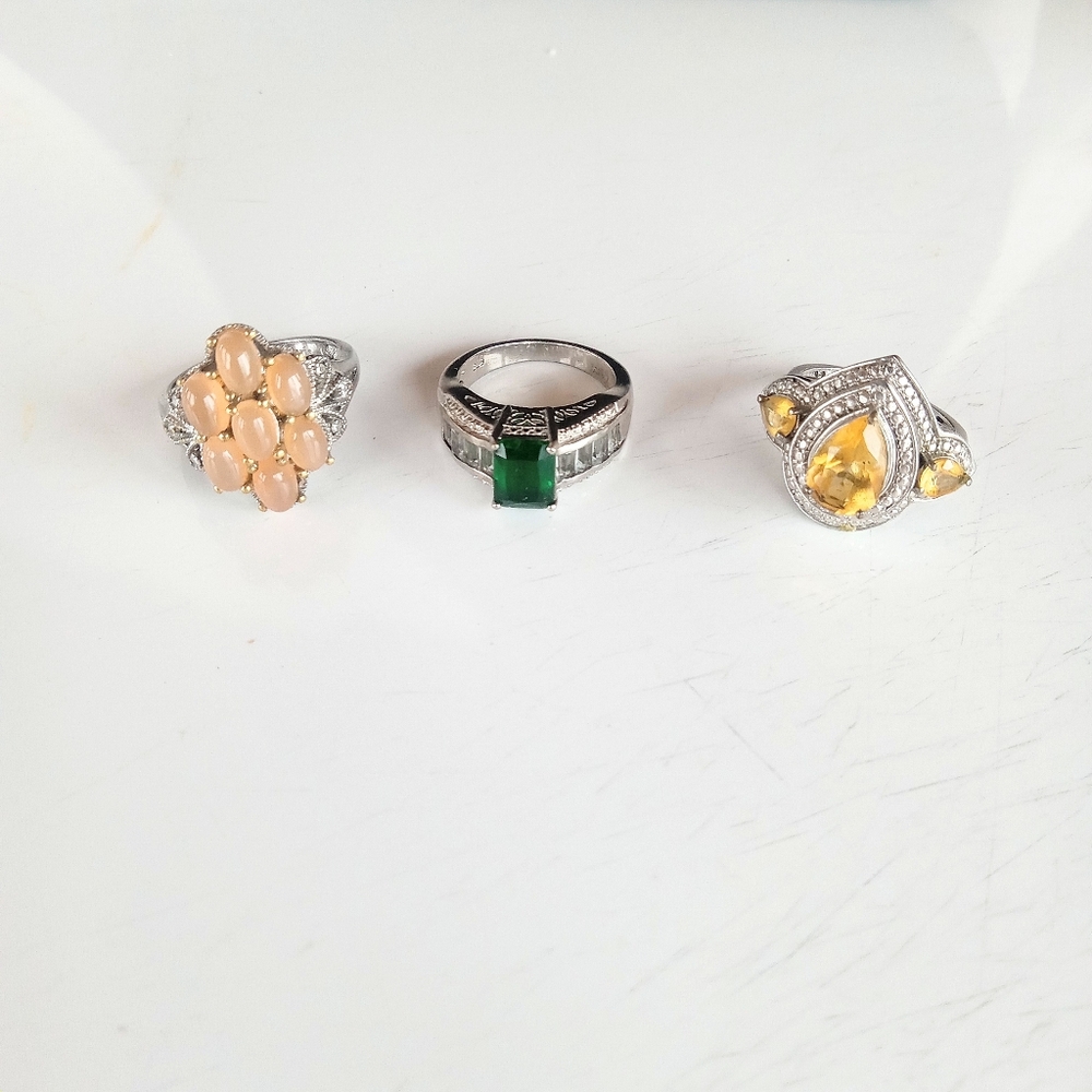 Lot of 3 Karis Rings Silvertone Cocktail Rings
